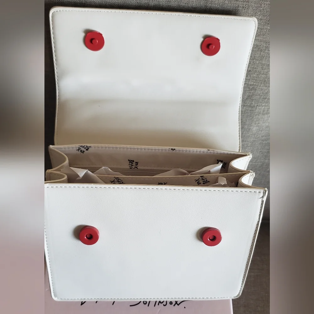 Betsey Johnson White Satchel with Red Heart Accents & Crossbody Strap - Picture 7 of 14